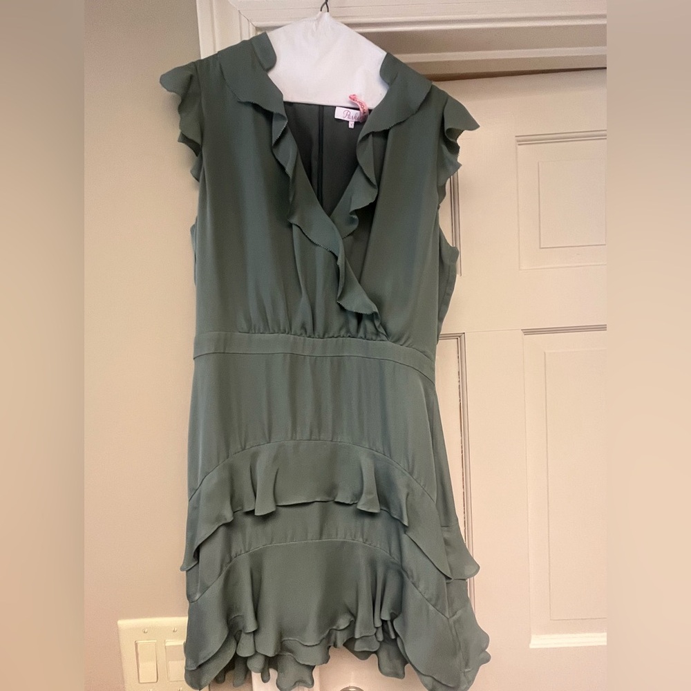Parker Olive Tiered V-Neck Midi Dress, Size 4
